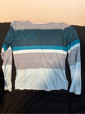 Terry Women’s Long Sleeve Striped Performance Tee in Teal, White & Gray